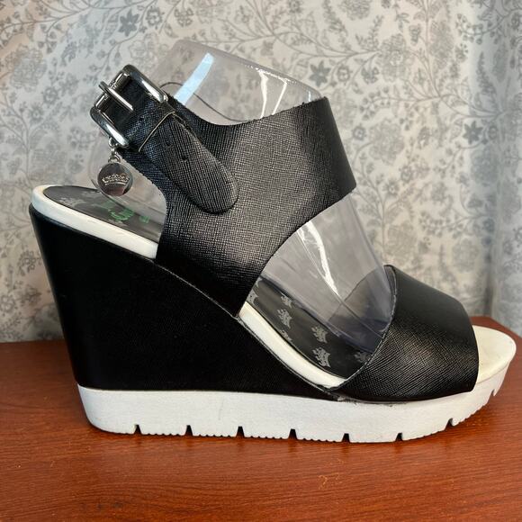 Juicy Couture Black Wedge Sandals Sz 10 Y2K Platform Vintage 2000s retro chunky - Picture 3 of 14